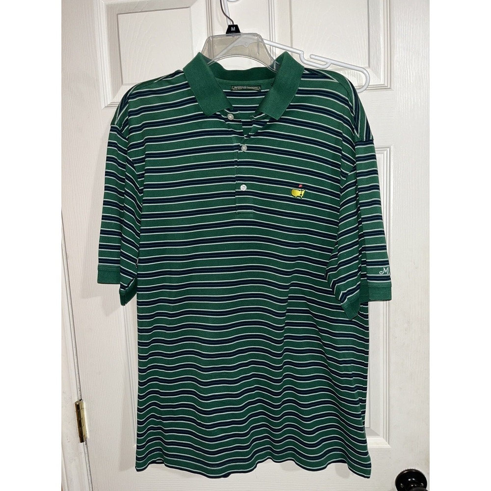 Masters Collection Polo Shirt Mens L Green Stripe  Pima Cotton